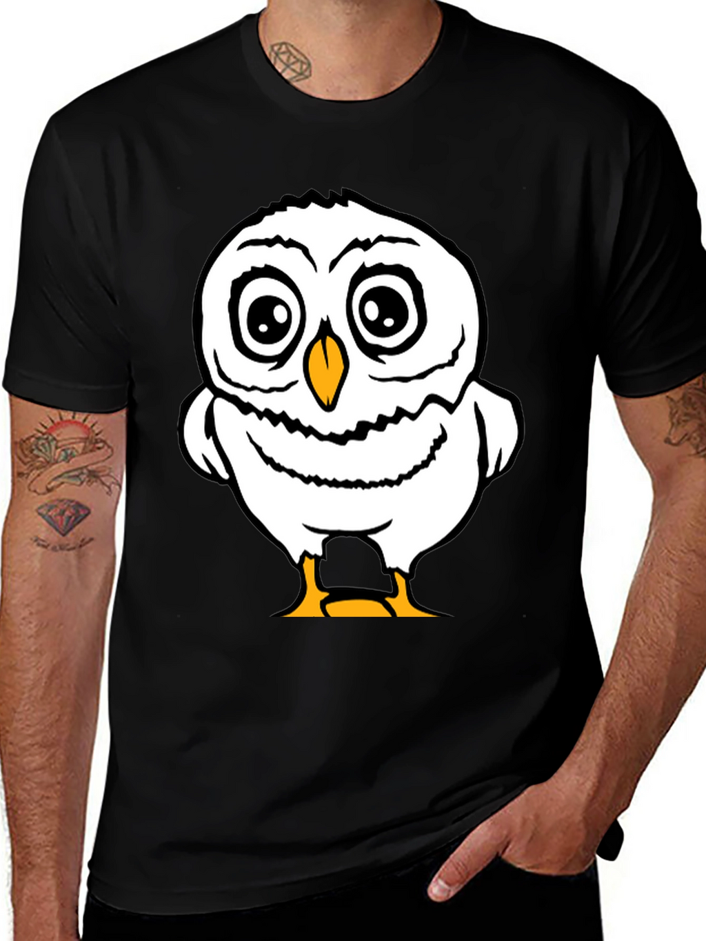 Funny Owl Graphic Tee - Black Cotton T-Shirt