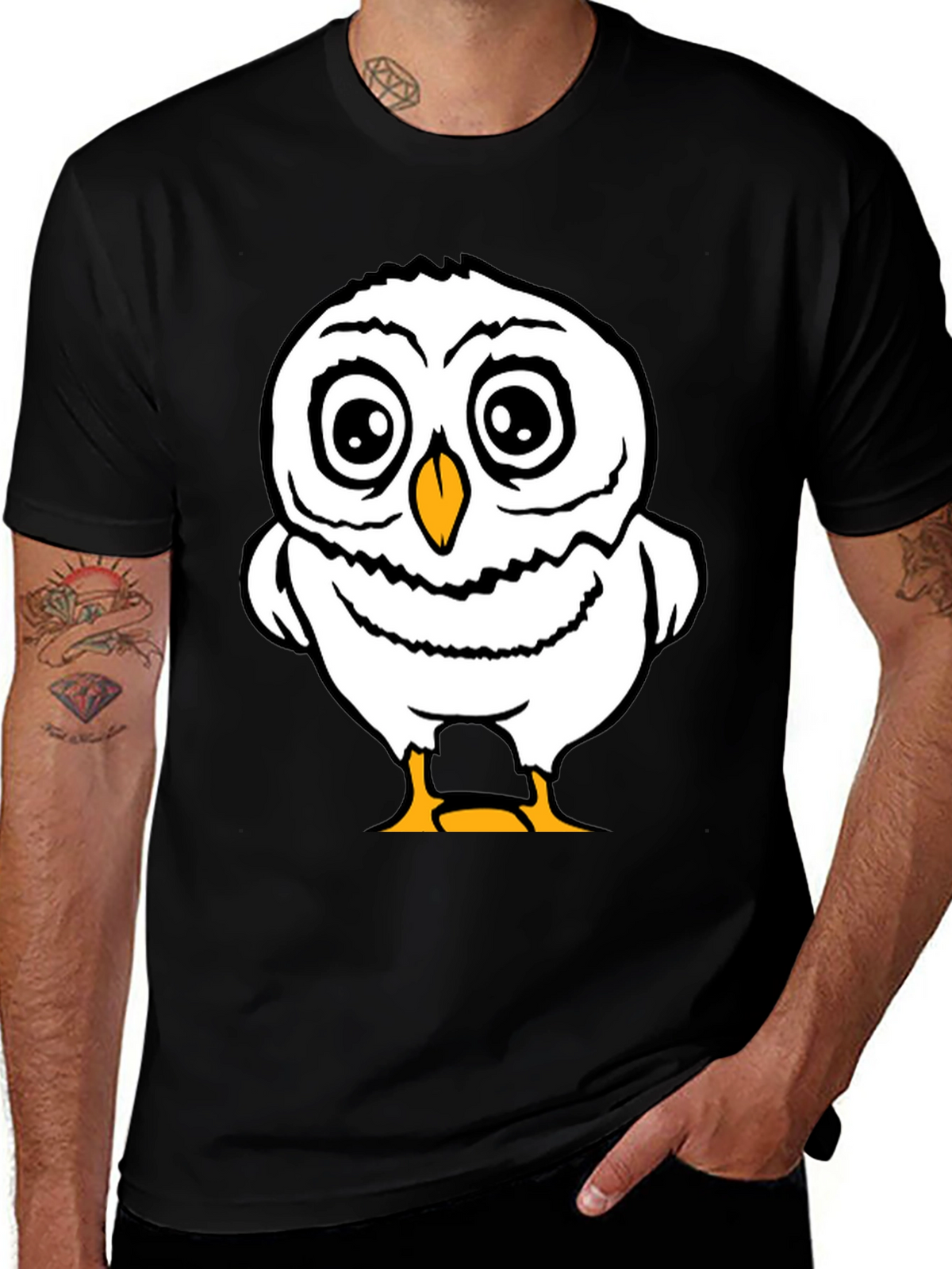Funny Owl Graphic Tee - Black Cotton T-Shirt