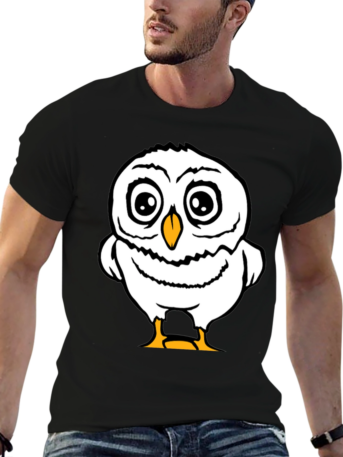 Funny Owl Graphic Tee - Black Cotton T-Shirt