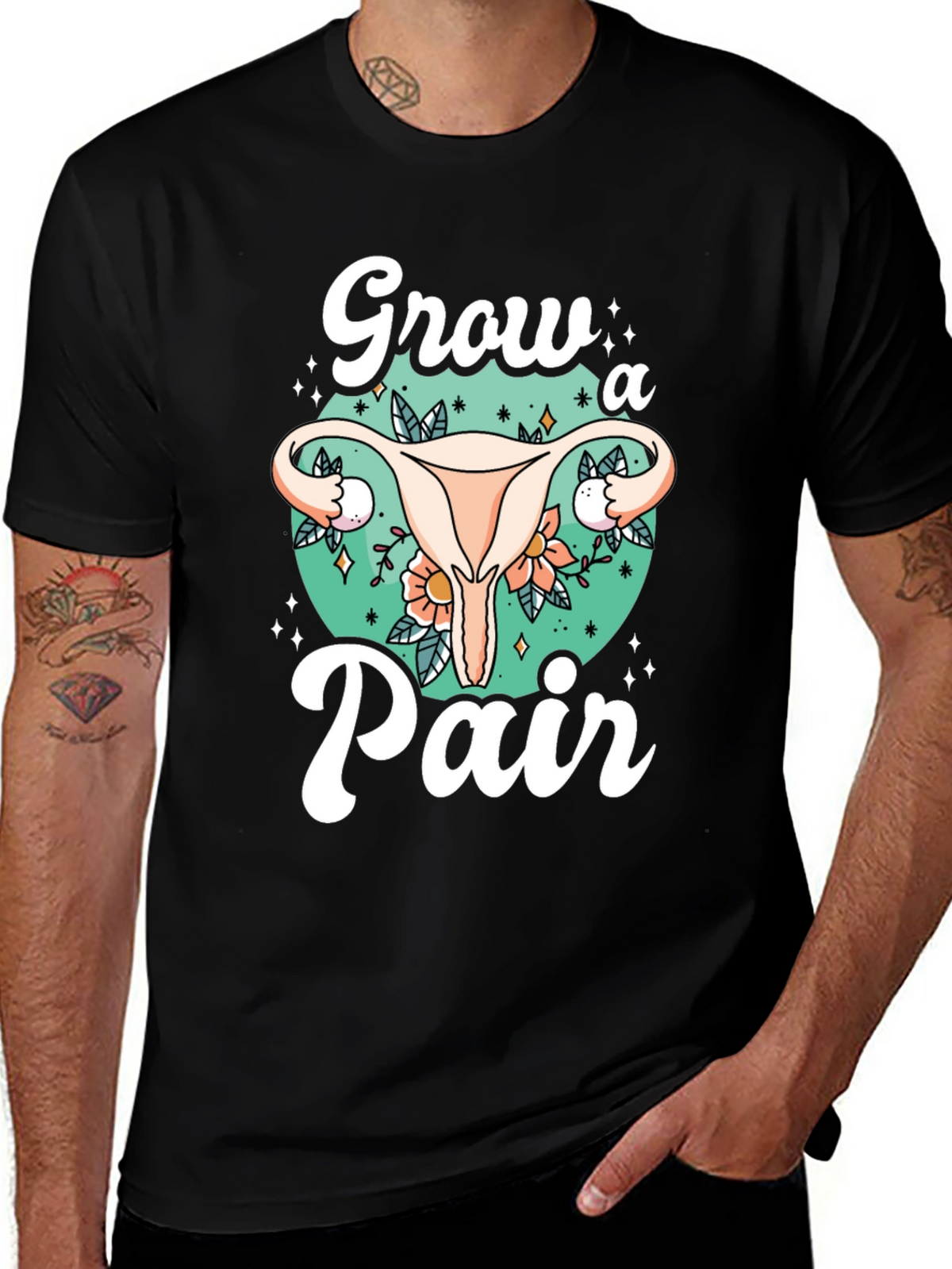 Grow a Pair Graphic Tee - Unique Uterus Design