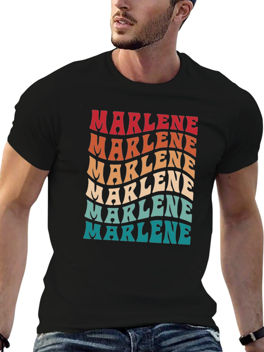 Marlene Retro Wavy Text Black Tee