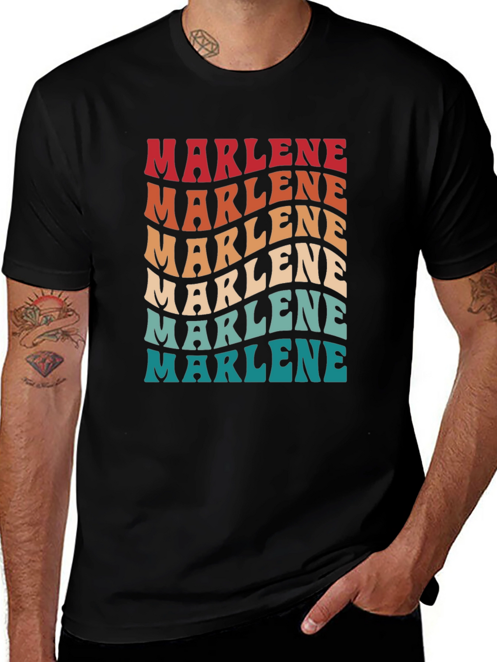Marlene Retro Wavy Text Black Tee