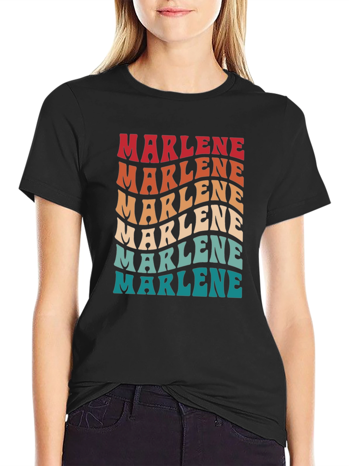 Marlene Retro Wavy Text Black Tee
