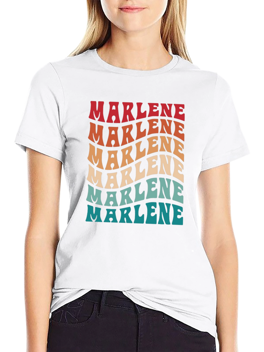 Marlene Retro Wavy Text Black Tee