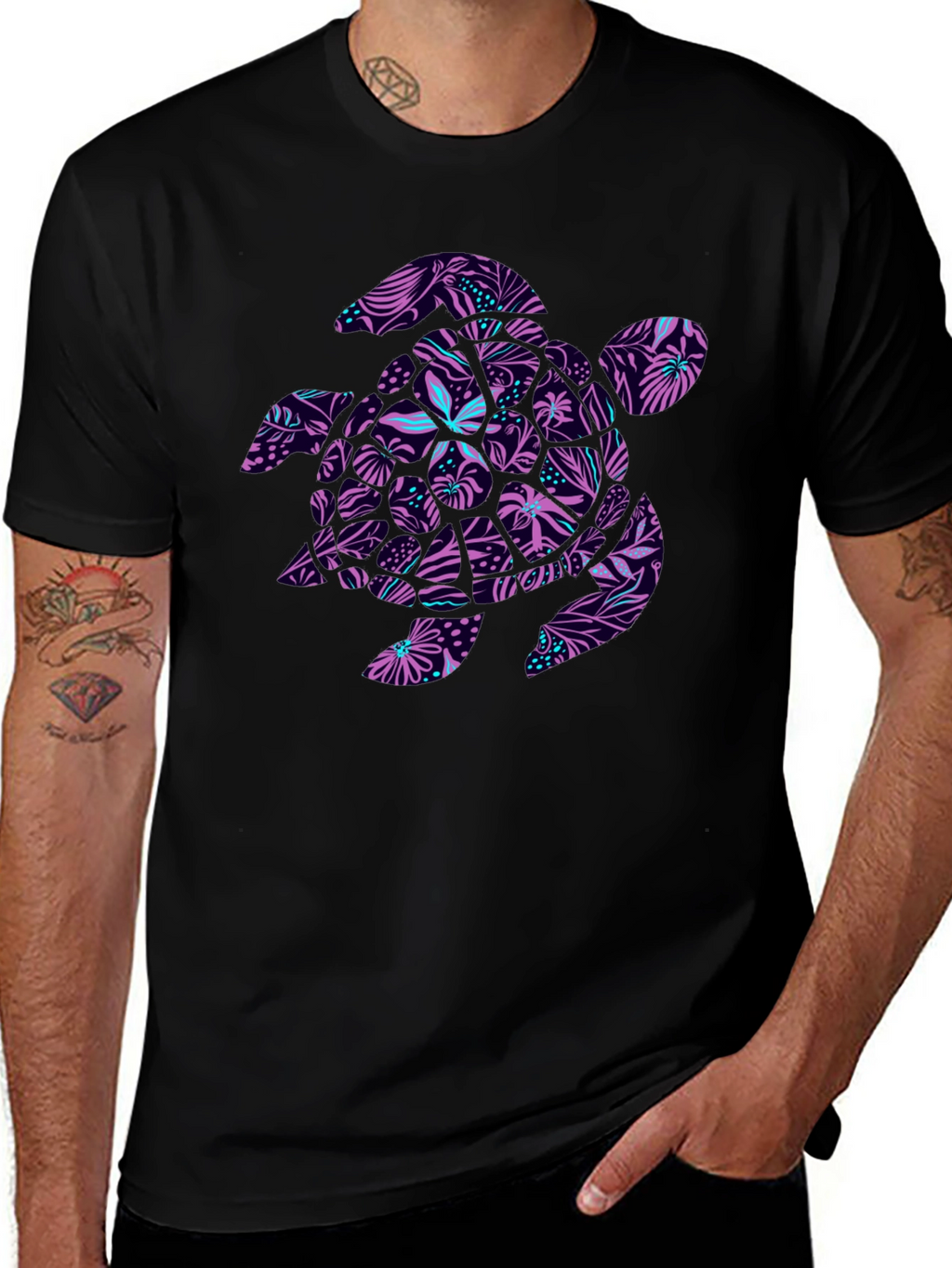 Tropical Turtle Black T-Shirt