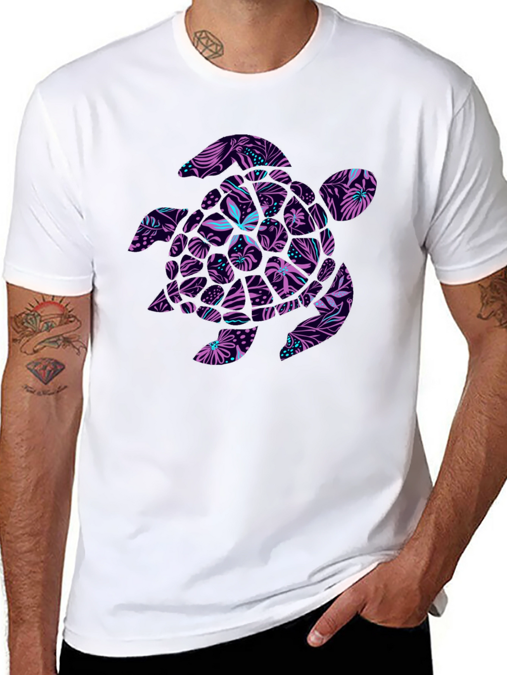 Tropical Turtle Black T-Shirt