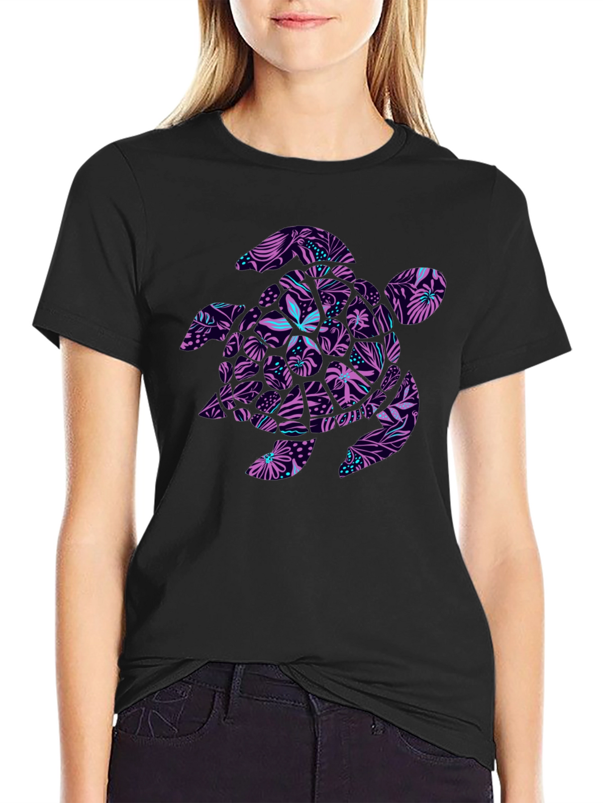 Tropical Turtle Black T-Shirt