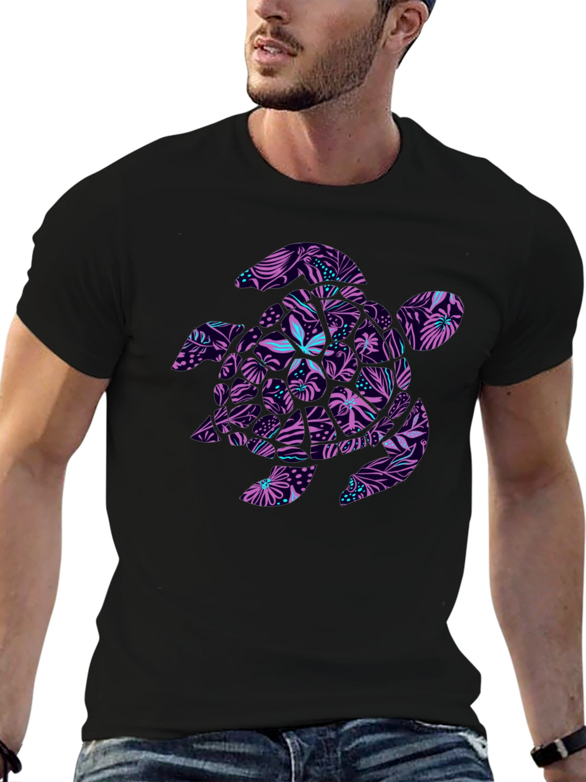 Tropical Turtle Black T-Shirt