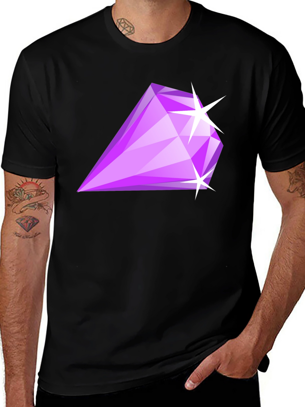 Mens Black T-Shirt with Purple Diamond Graphic