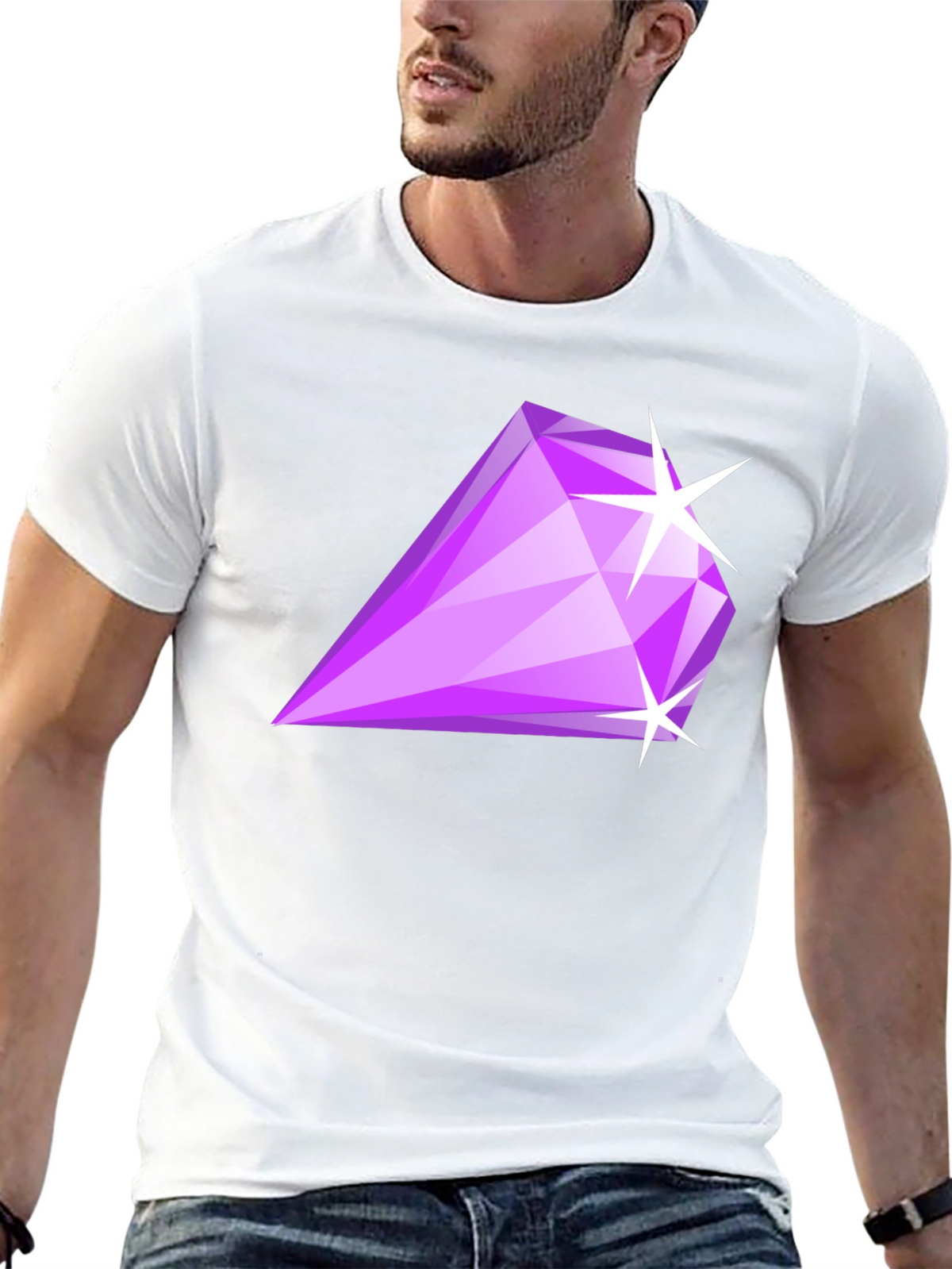 Mens Black T-Shirt with Purple Diamond Graphic
