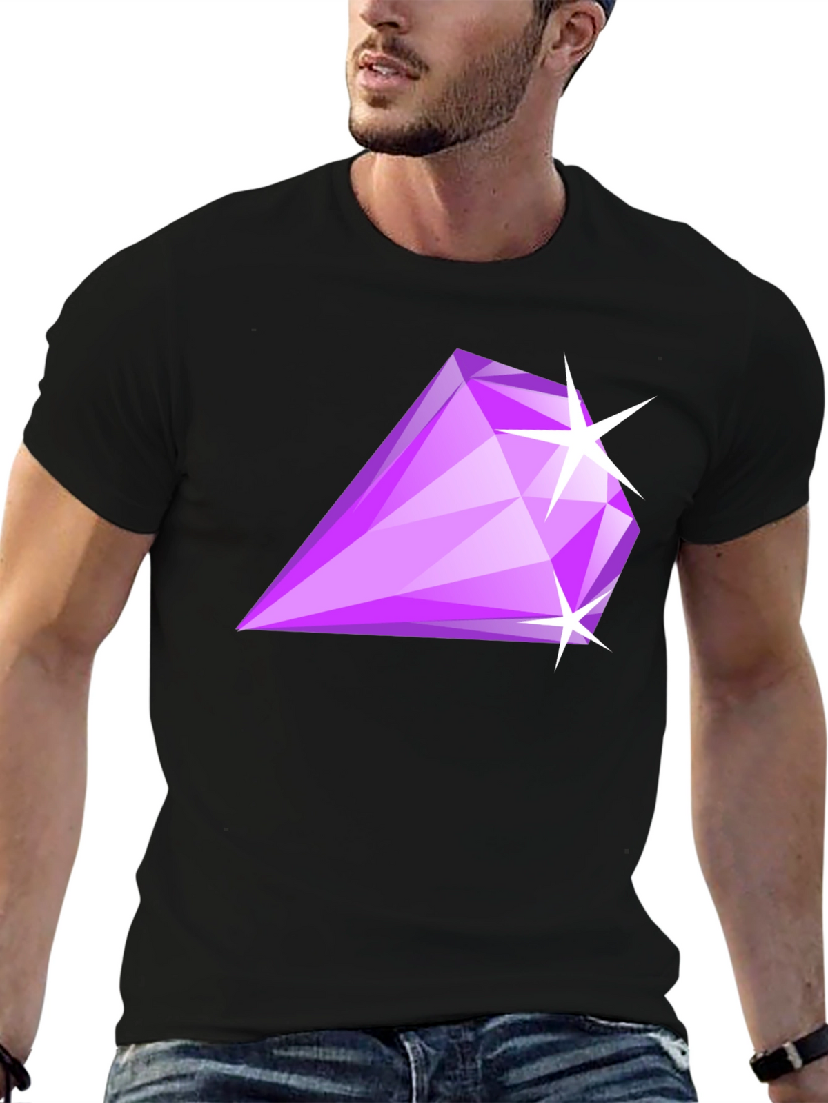 Mens Black T-Shirt with Purple Diamond Graphic