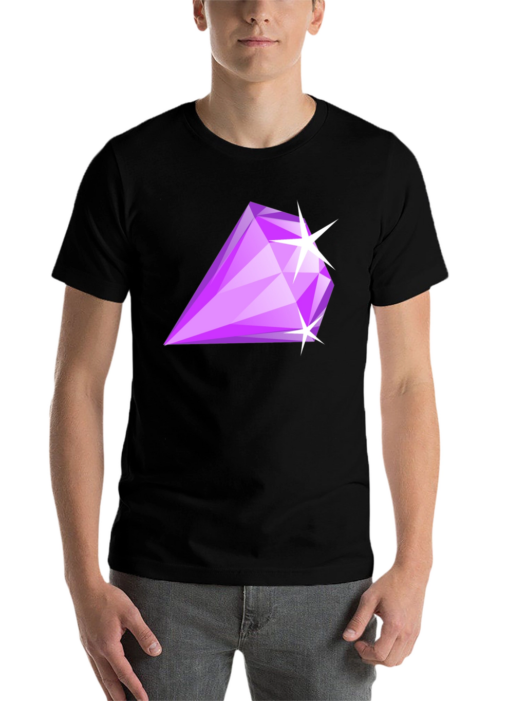 Mens Black T-Shirt with Purple Diamond Graphic