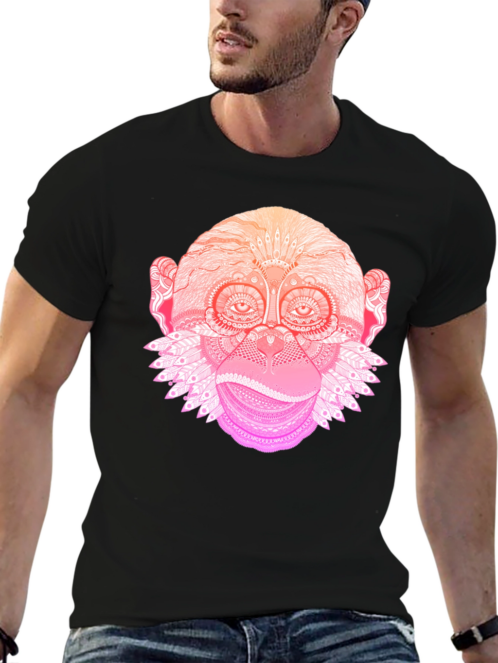 Monkey Mandala Graphic Tee - Black