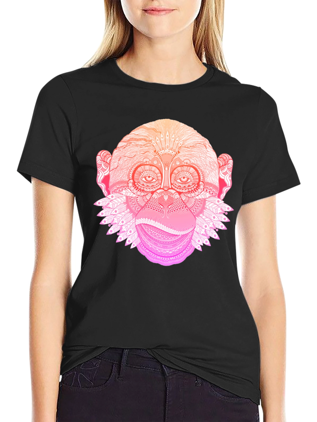 Monkey Mandala Graphic Tee - Black