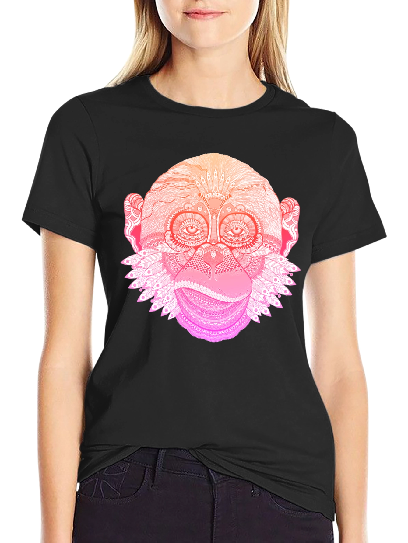 Monkey Mandala Graphic Tee - Black