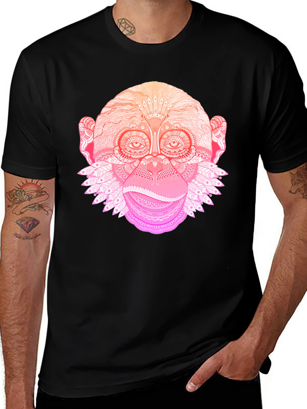 Monkey Mandala Graphic Tee - Black