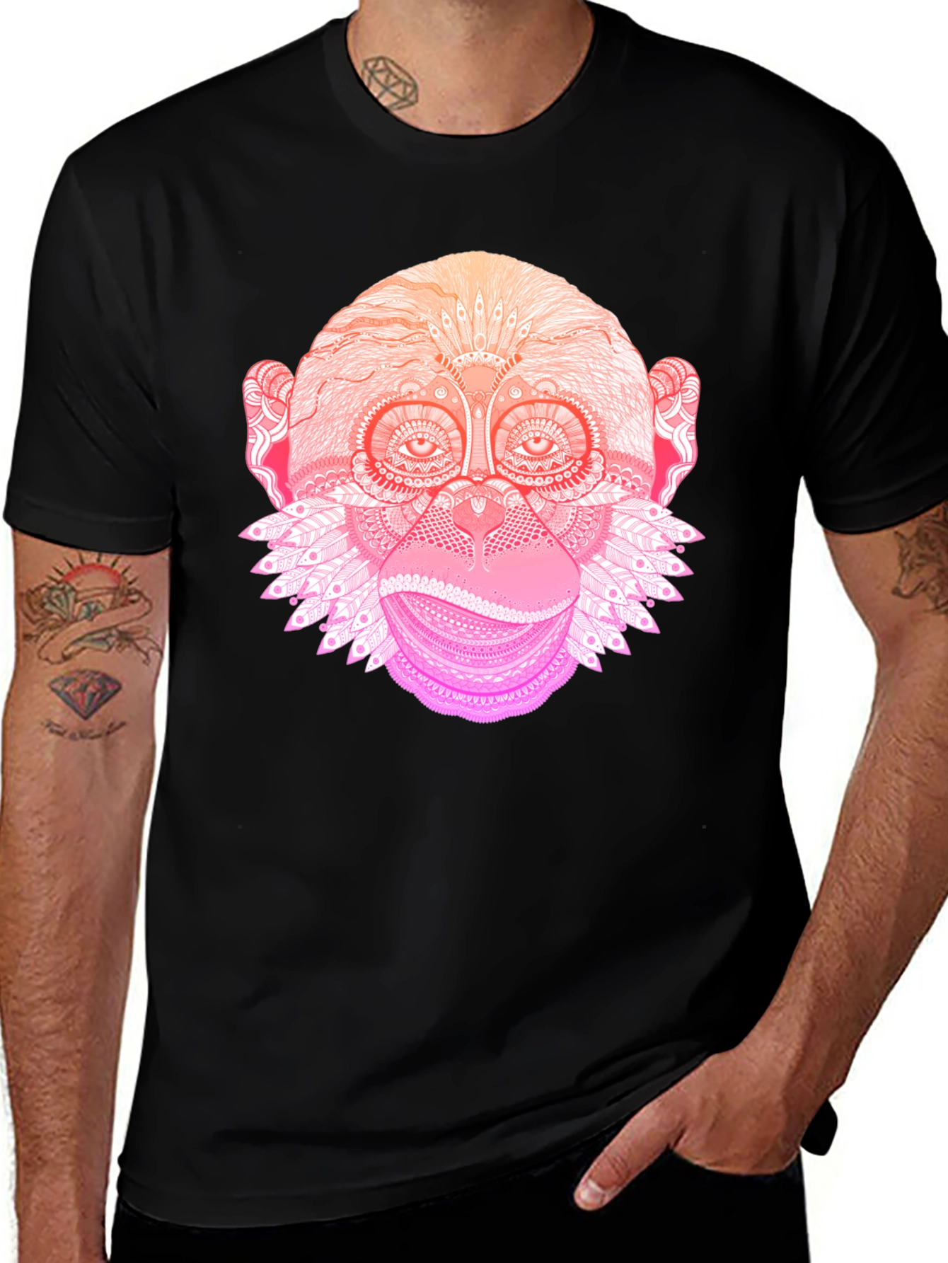 Monkey Mandala Graphic Tee - Black