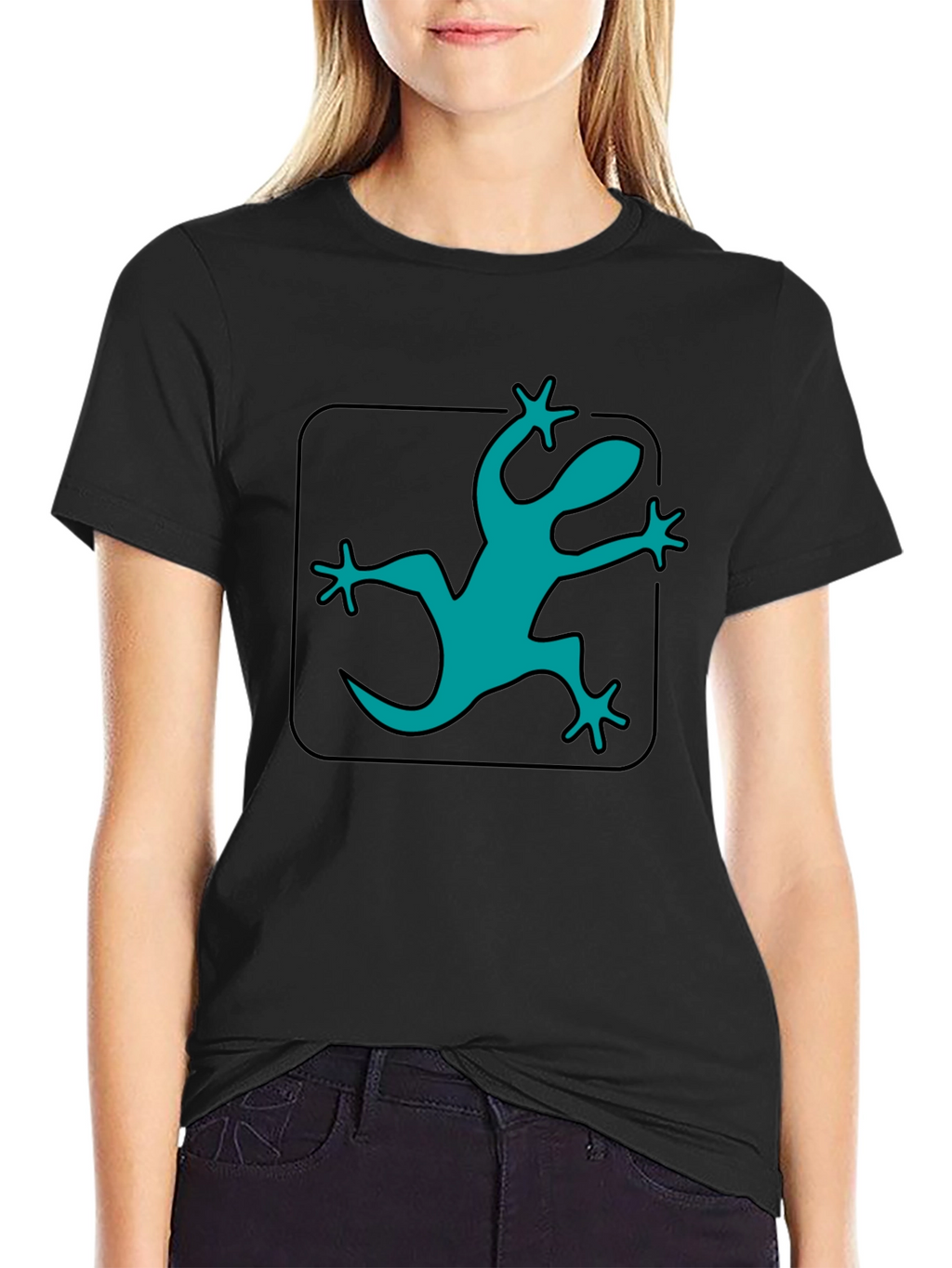 Teal Lizard Graphic Black T-Shirt