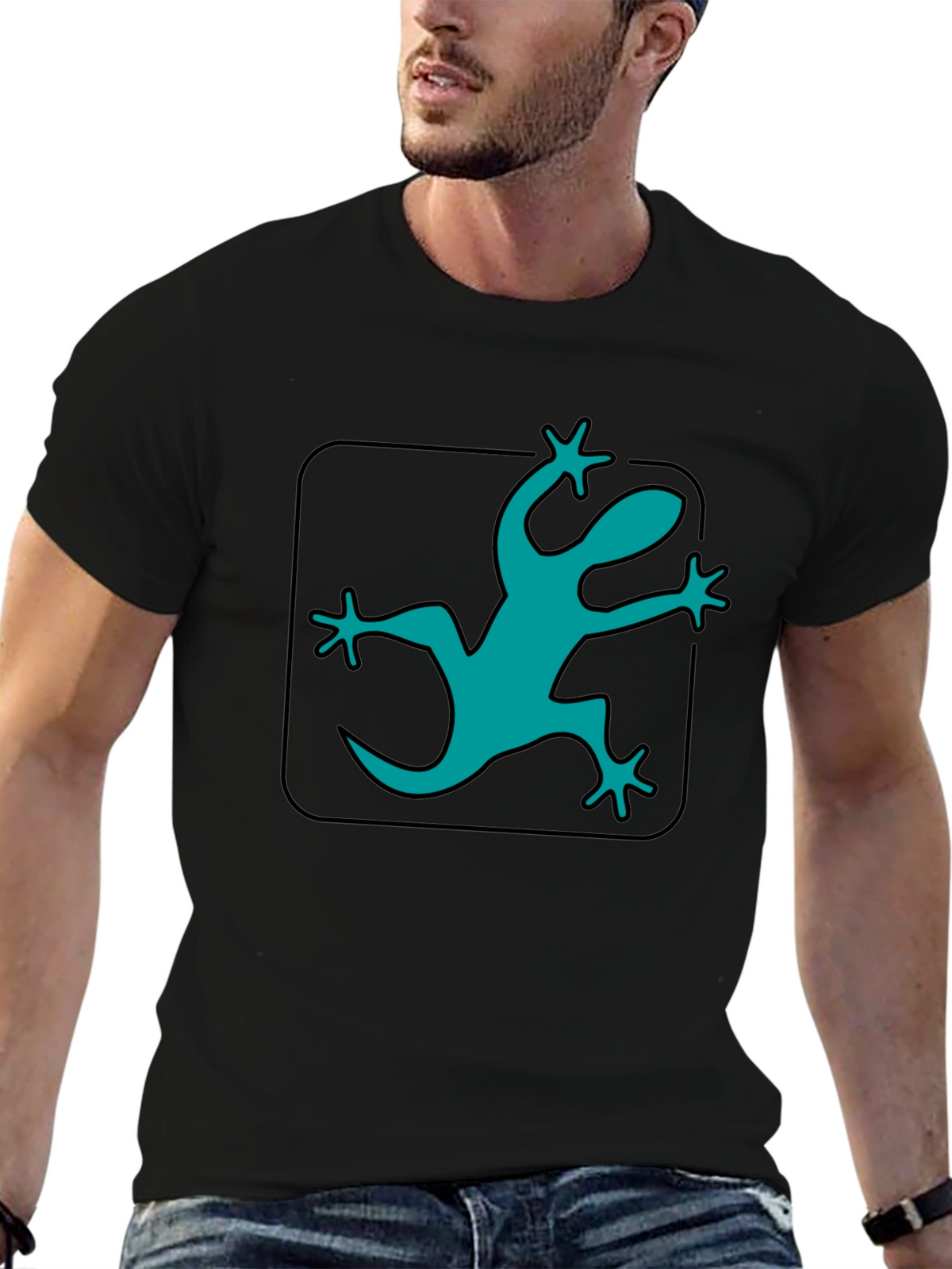 Teal Lizard Graphic Black T-Shirt