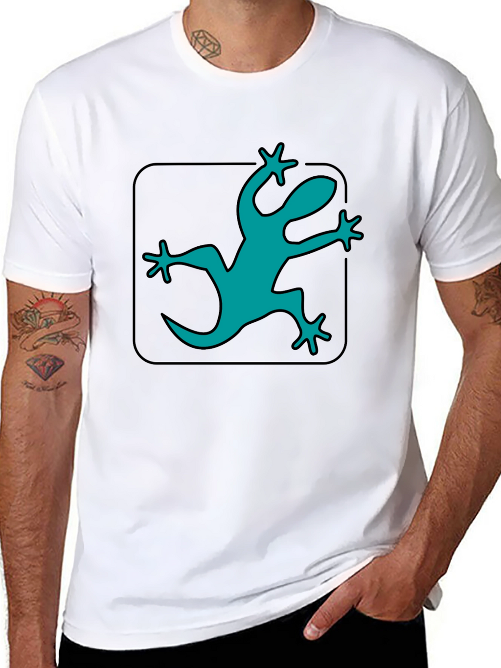 Teal Lizard Graphic Black T-Shirt