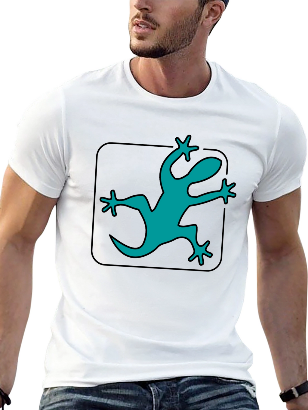 Teal Lizard Graphic Black T-Shirt