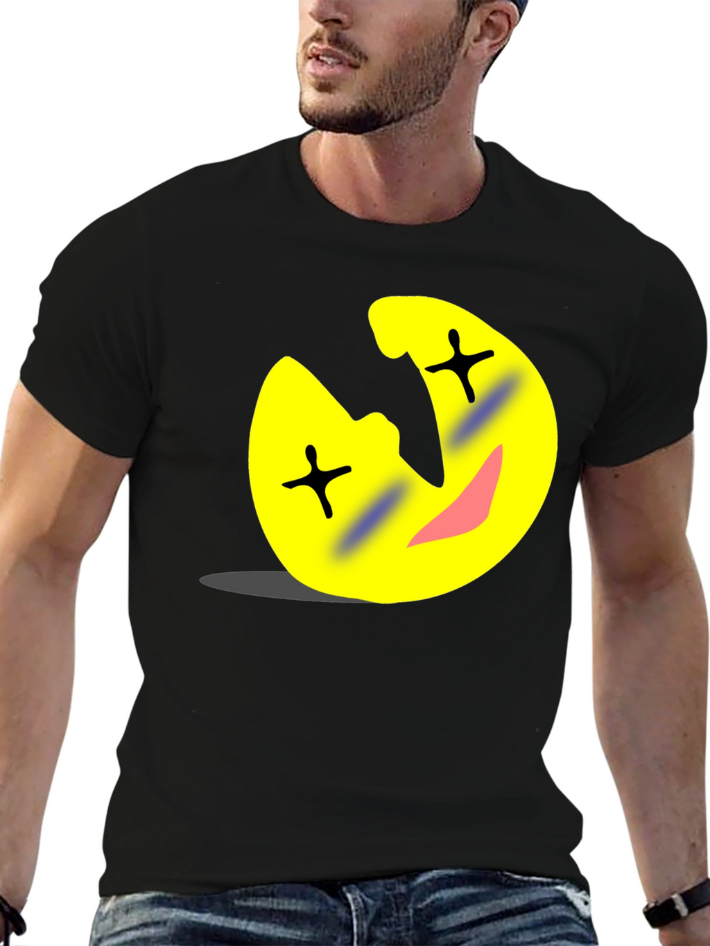 Funny Cartoon Emoji Black T-Shirt