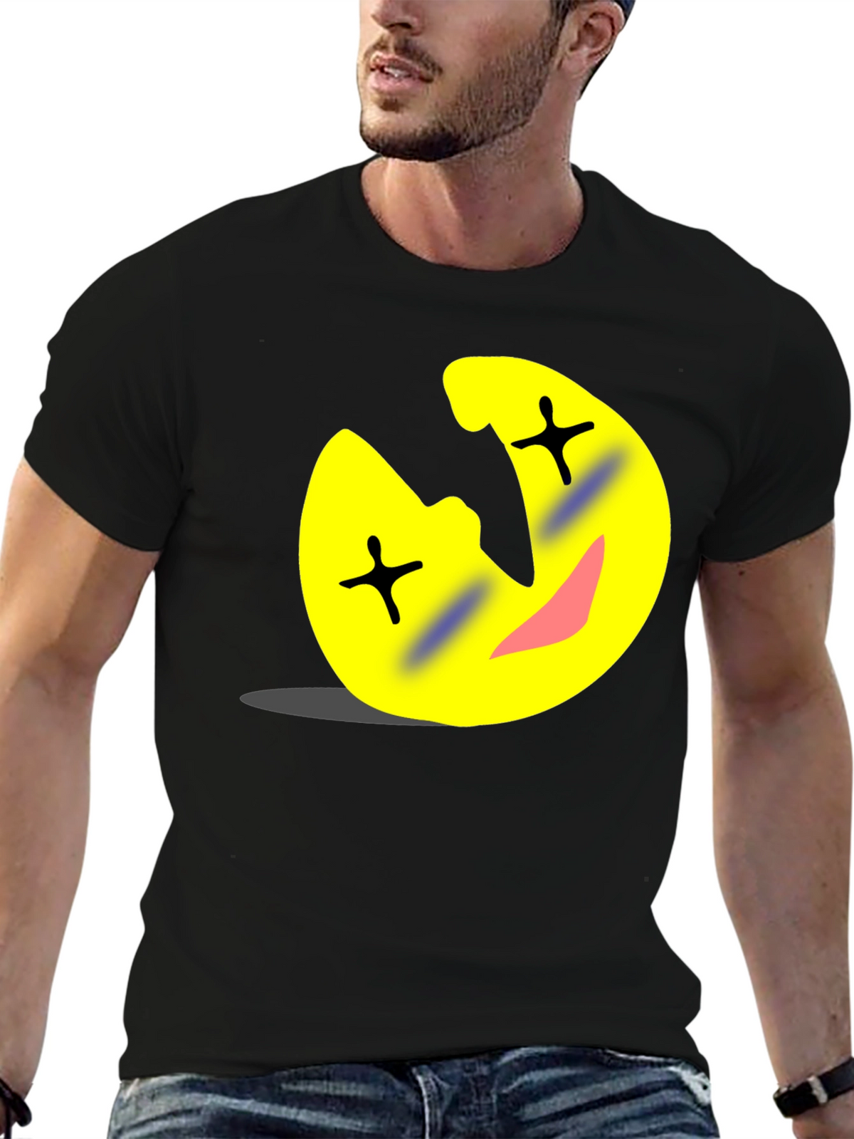 Funny Cartoon Emoji Black T-Shirt