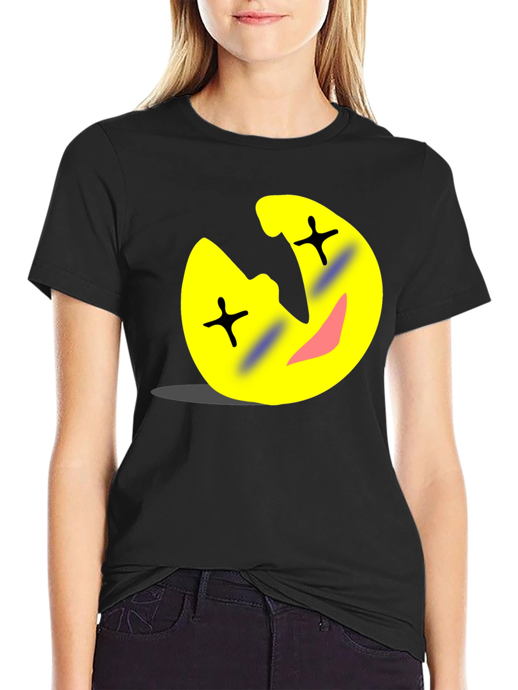 Funny Cartoon Emoji Black T-Shirt