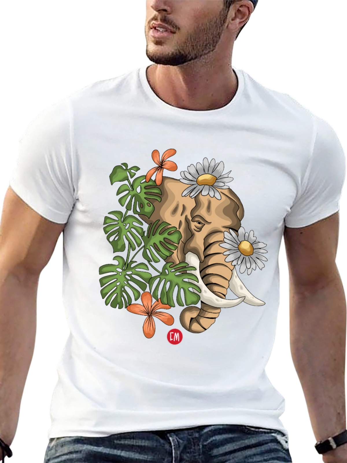 Elephant Floral Graphic Tee - Nature Inspired Design