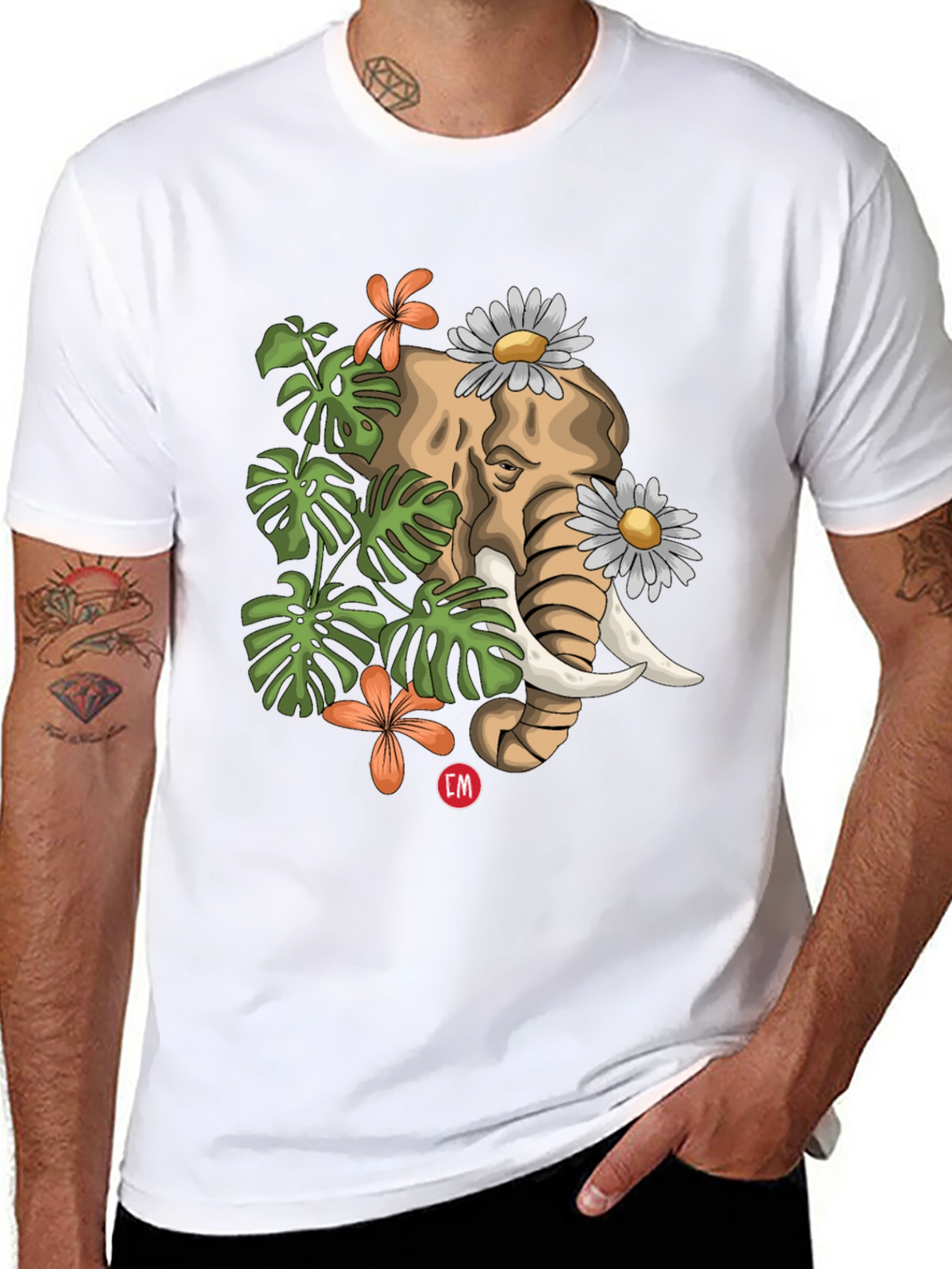 Elephant Floral Graphic Tee - Nature Inspired Design