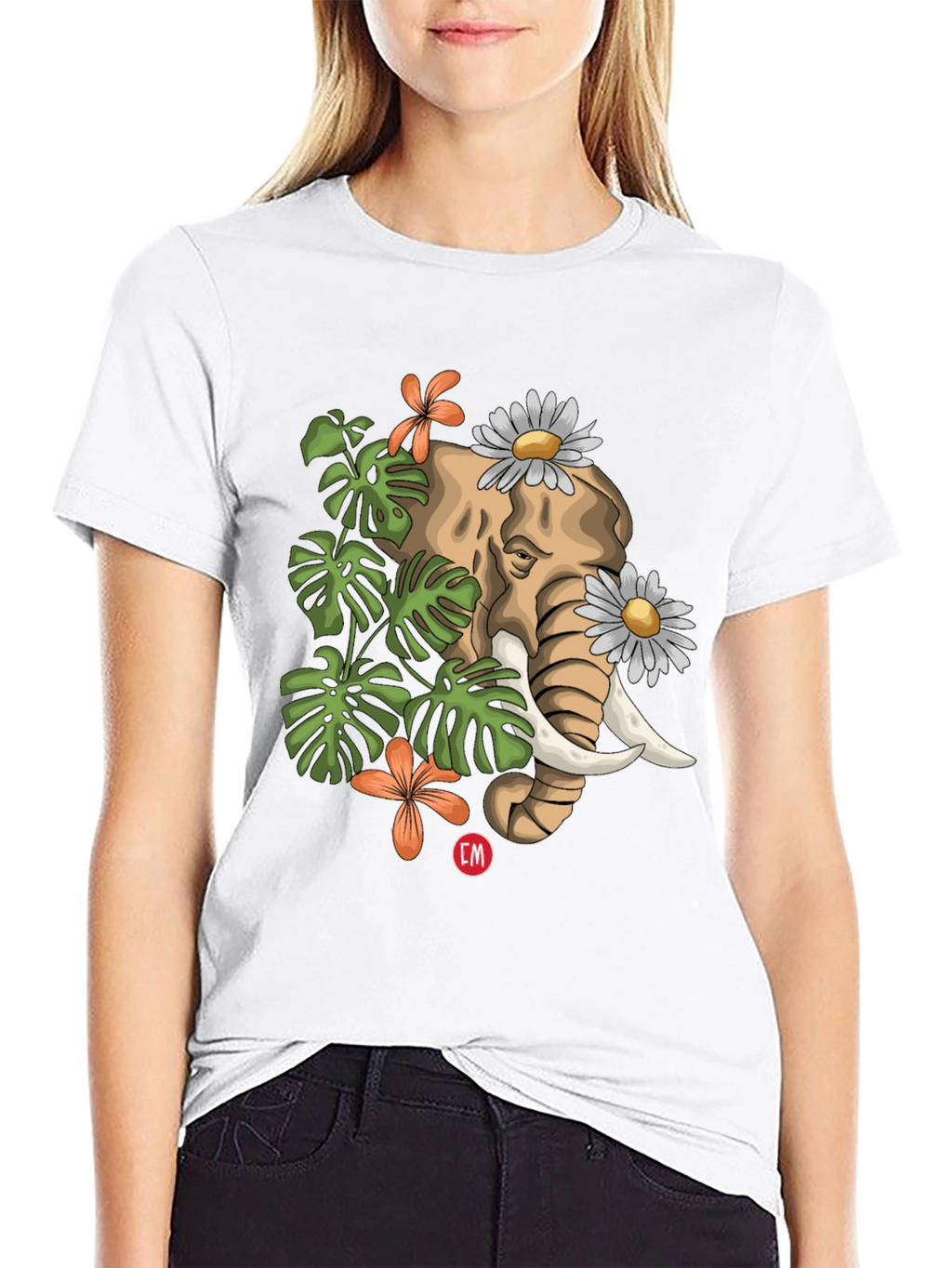 Elephant Floral Graphic Tee - Nature Inspired Design
