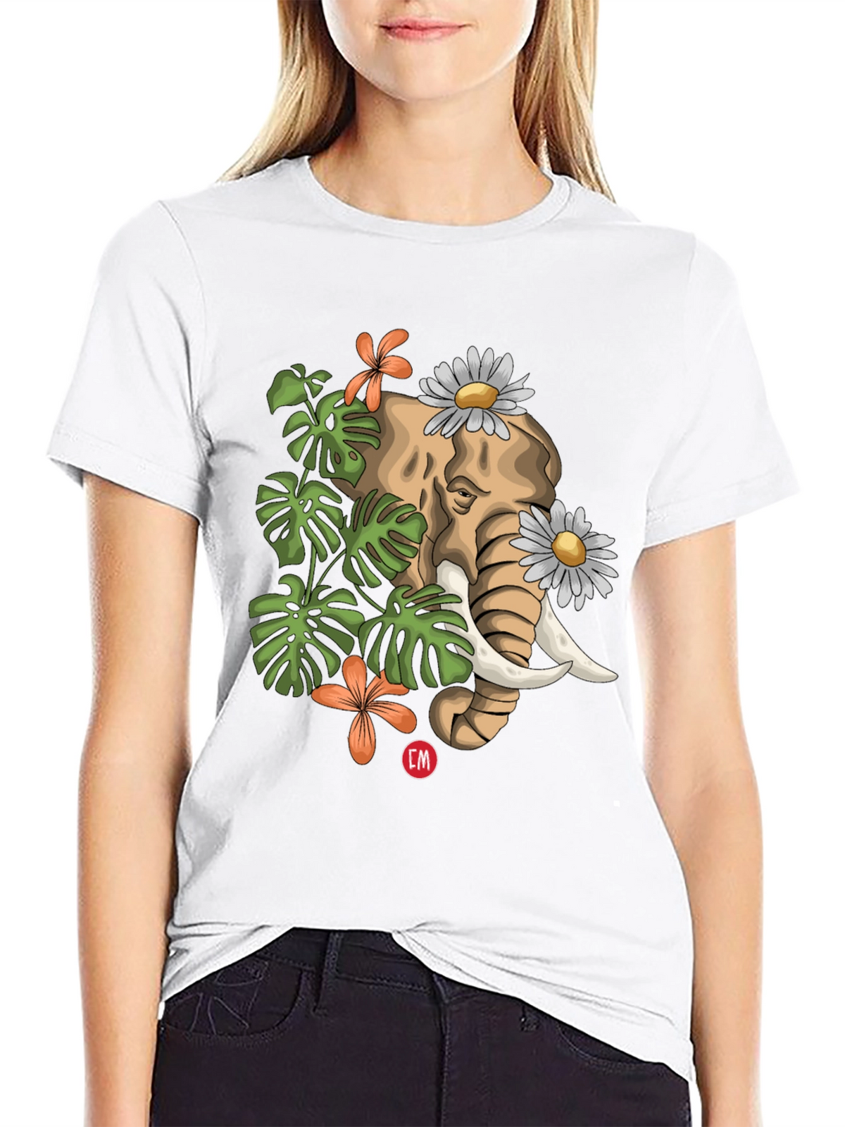 Elephant Floral Graphic Tee - Nature Inspired Design