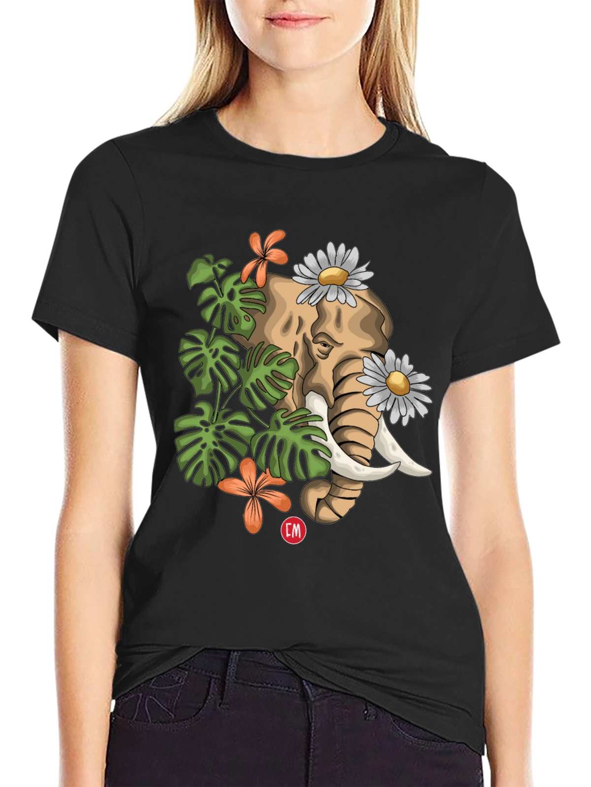 Elephant Floral Graphic Tee - Nature Inspired Design