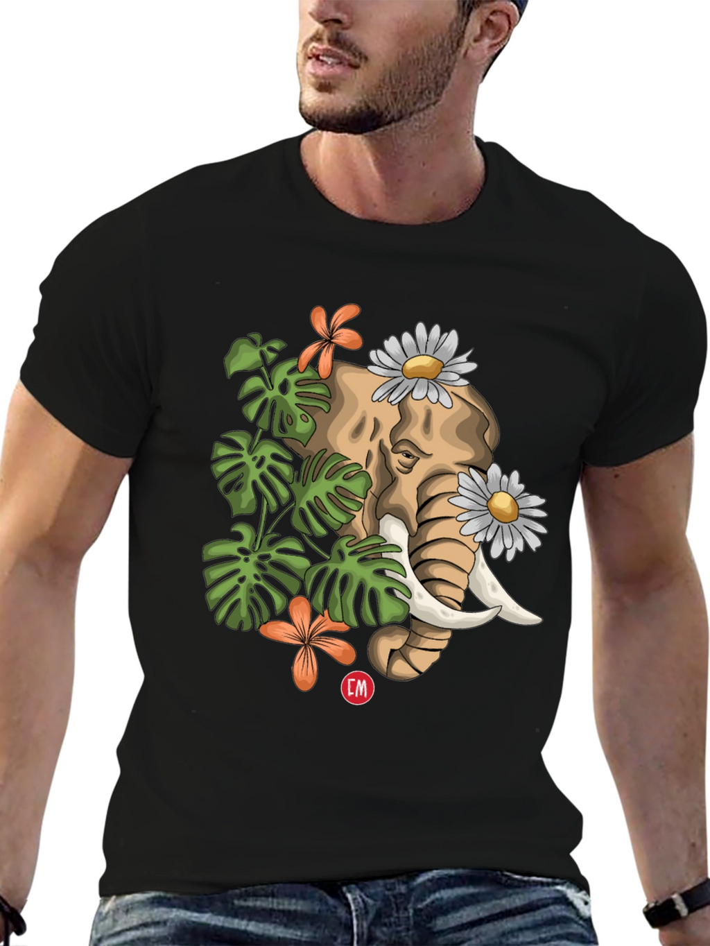 Elephant Floral Graphic Tee - Nature Inspired Design