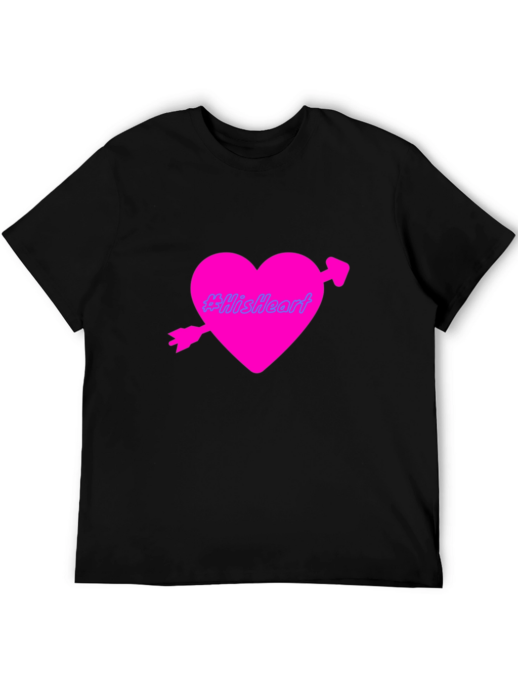 Mens Black T-Shirt with Pink Heart Design