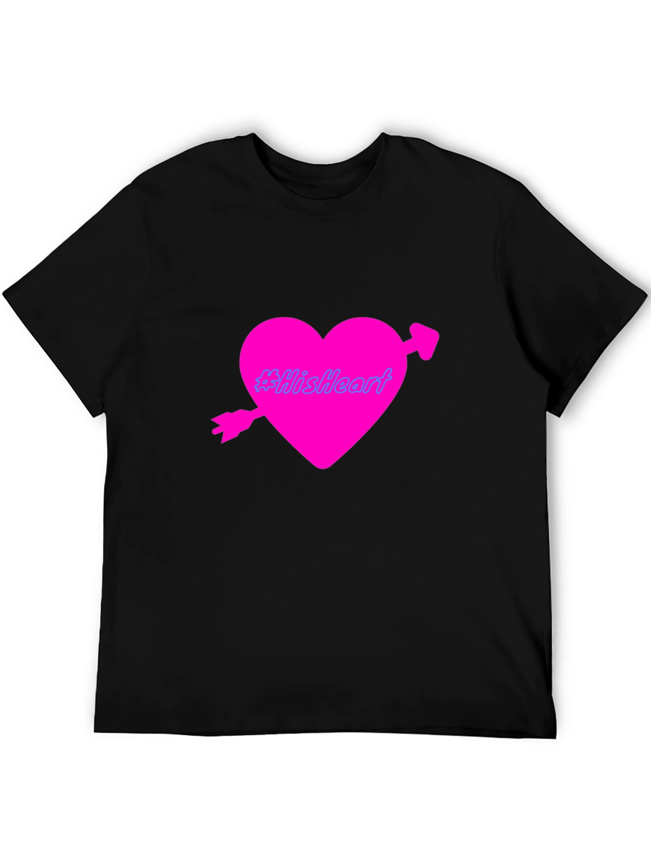 Mens Black T-Shirt with Pink Heart Design