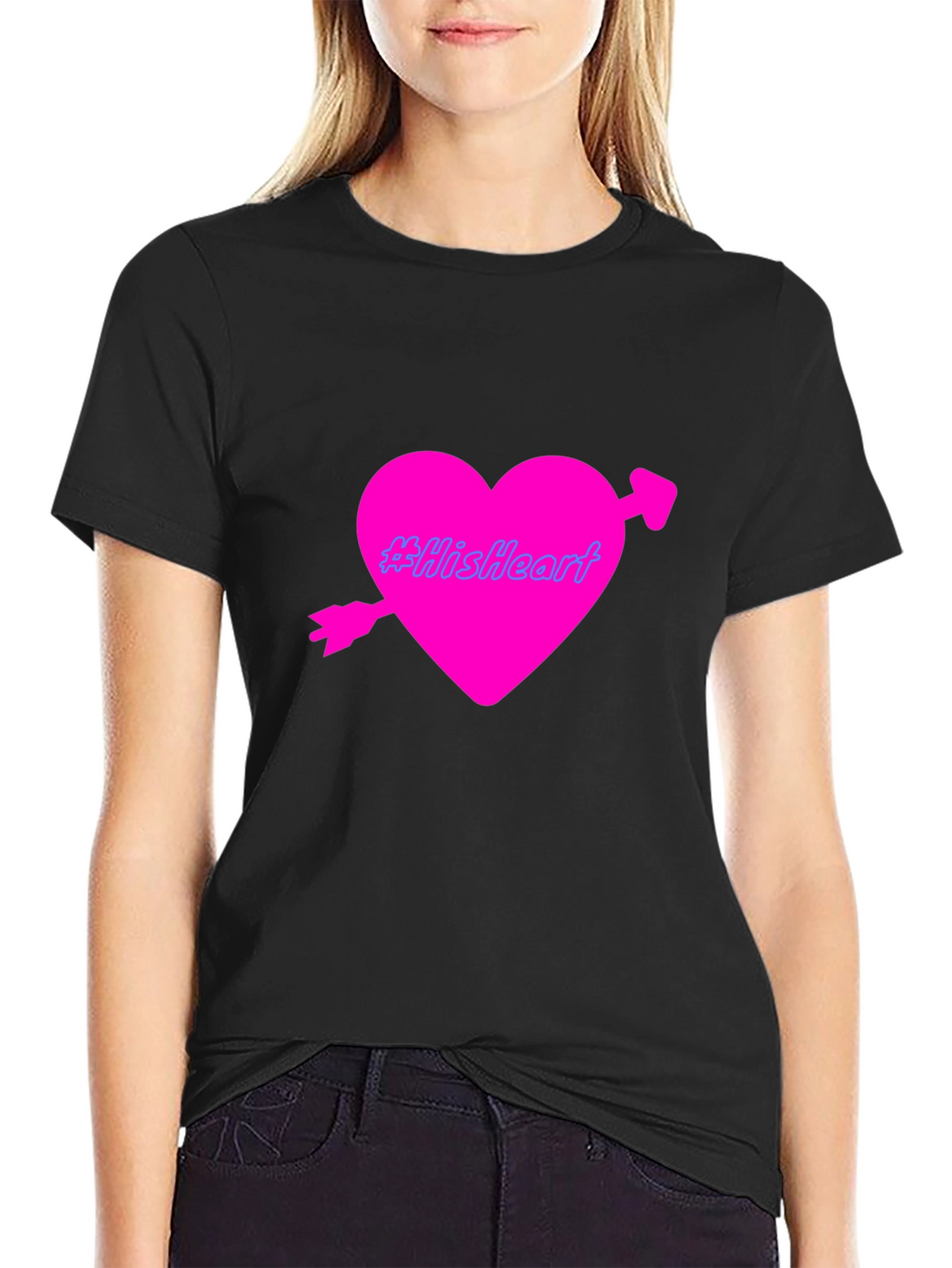 Mens Black T-Shirt with Pink Heart Design
