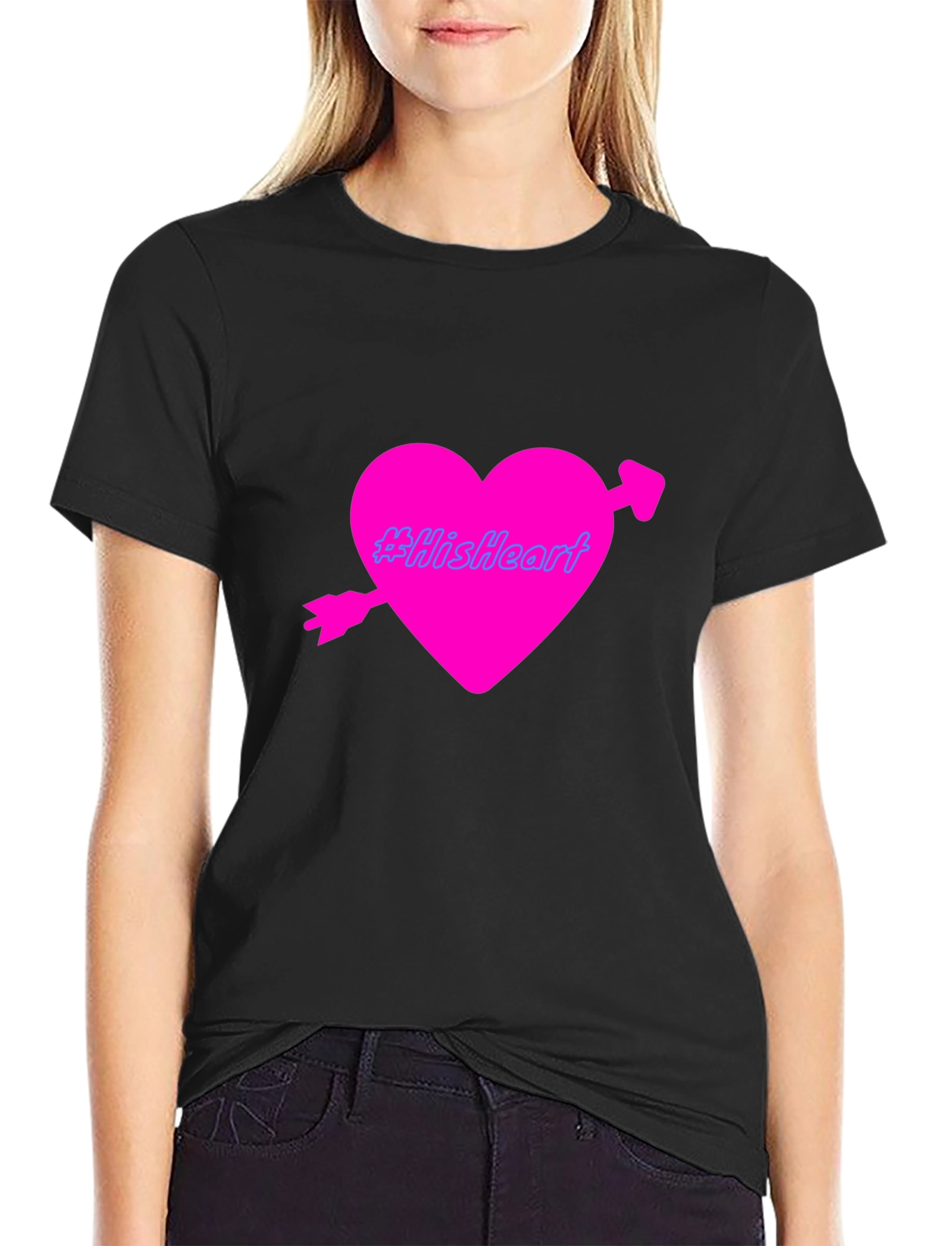 Mens Black T-Shirt with Pink Heart Design