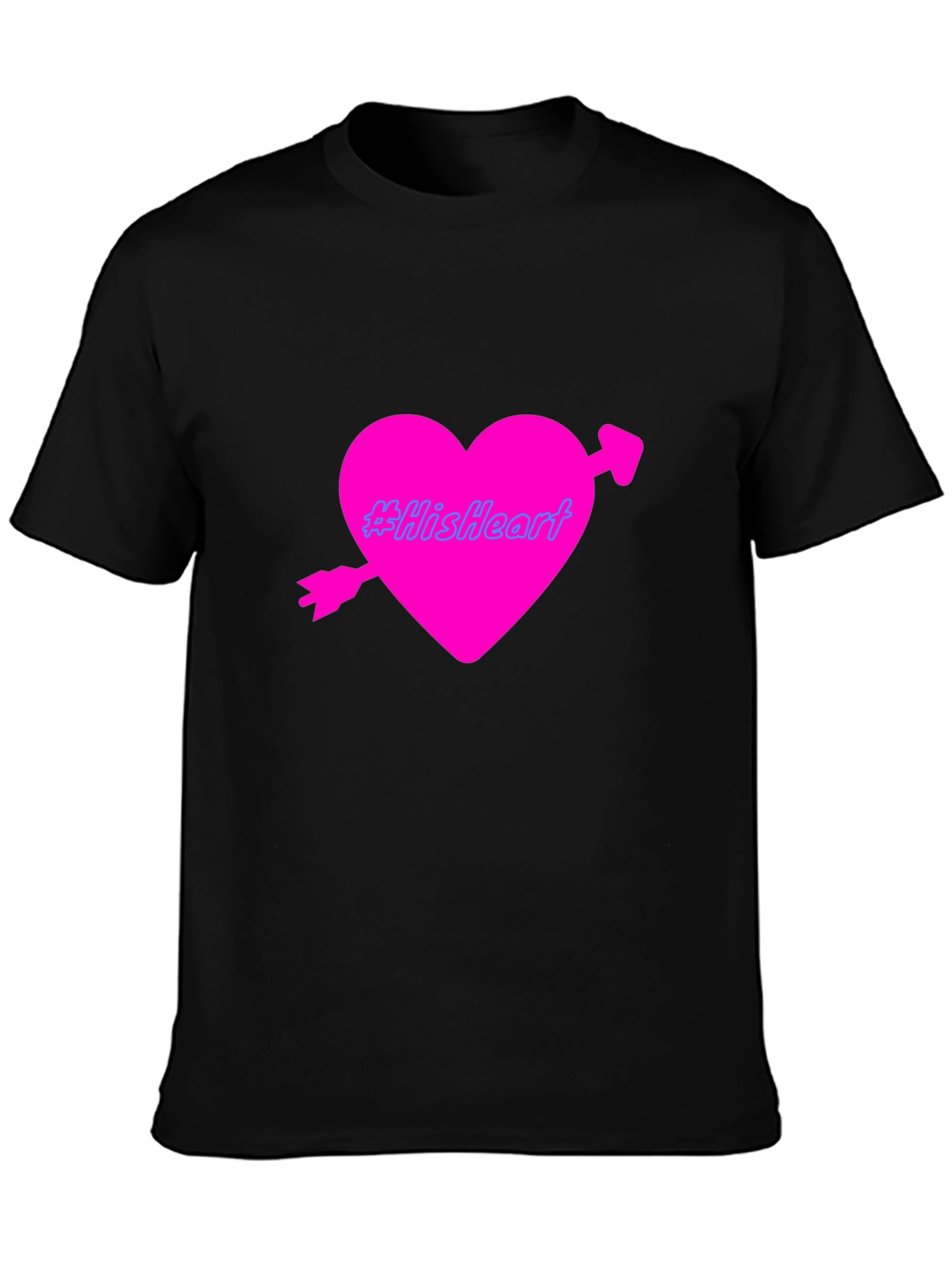 Mens Black T-Shirt with Pink Heart Design