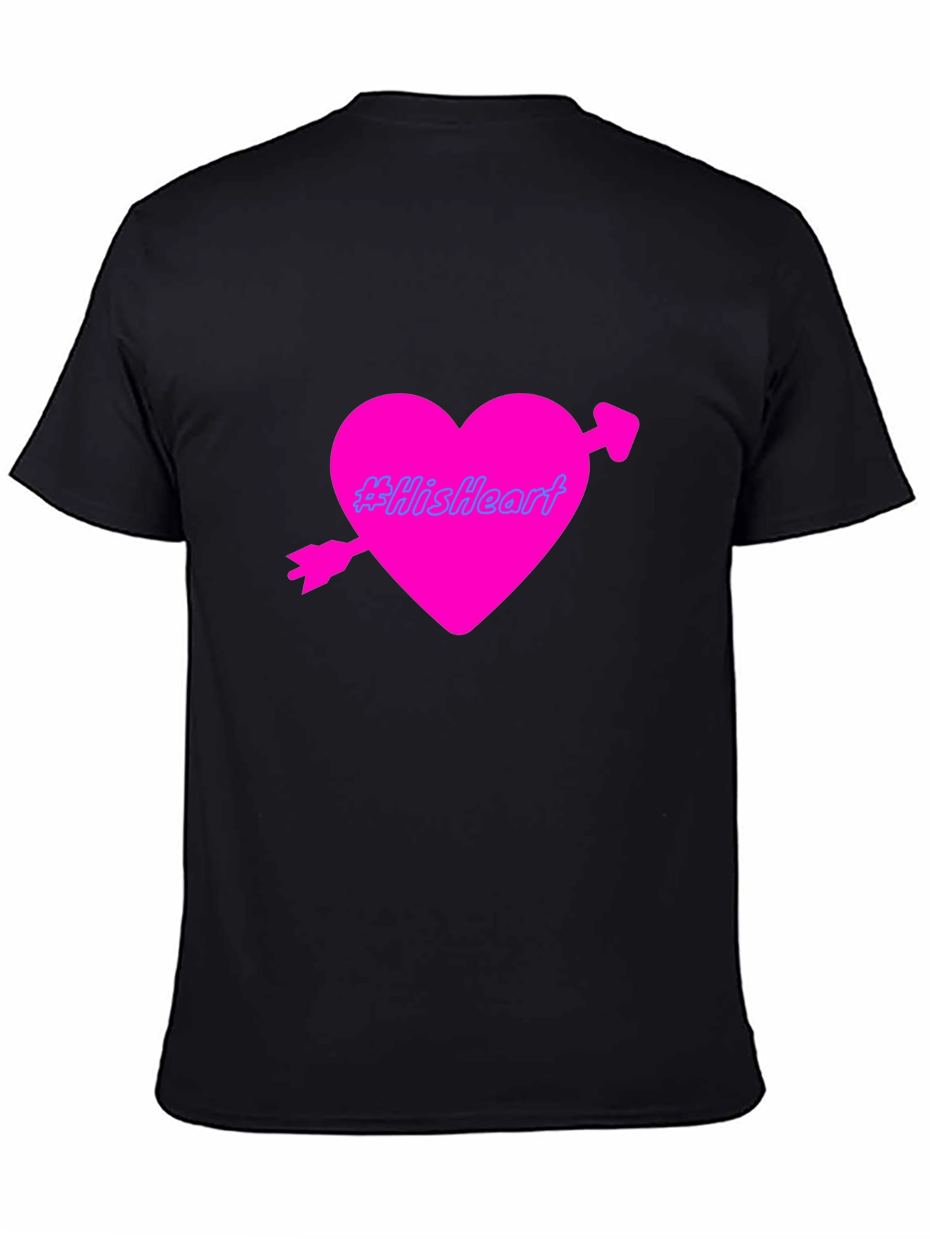 Mens Black T-Shirt with Pink Heart Design