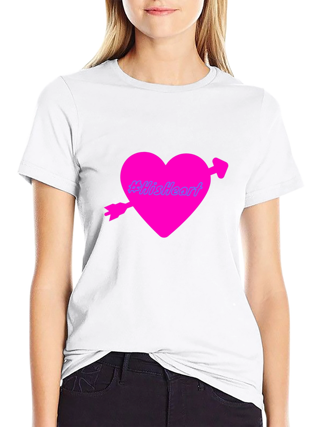 Mens Black T-Shirt with Pink Heart Design