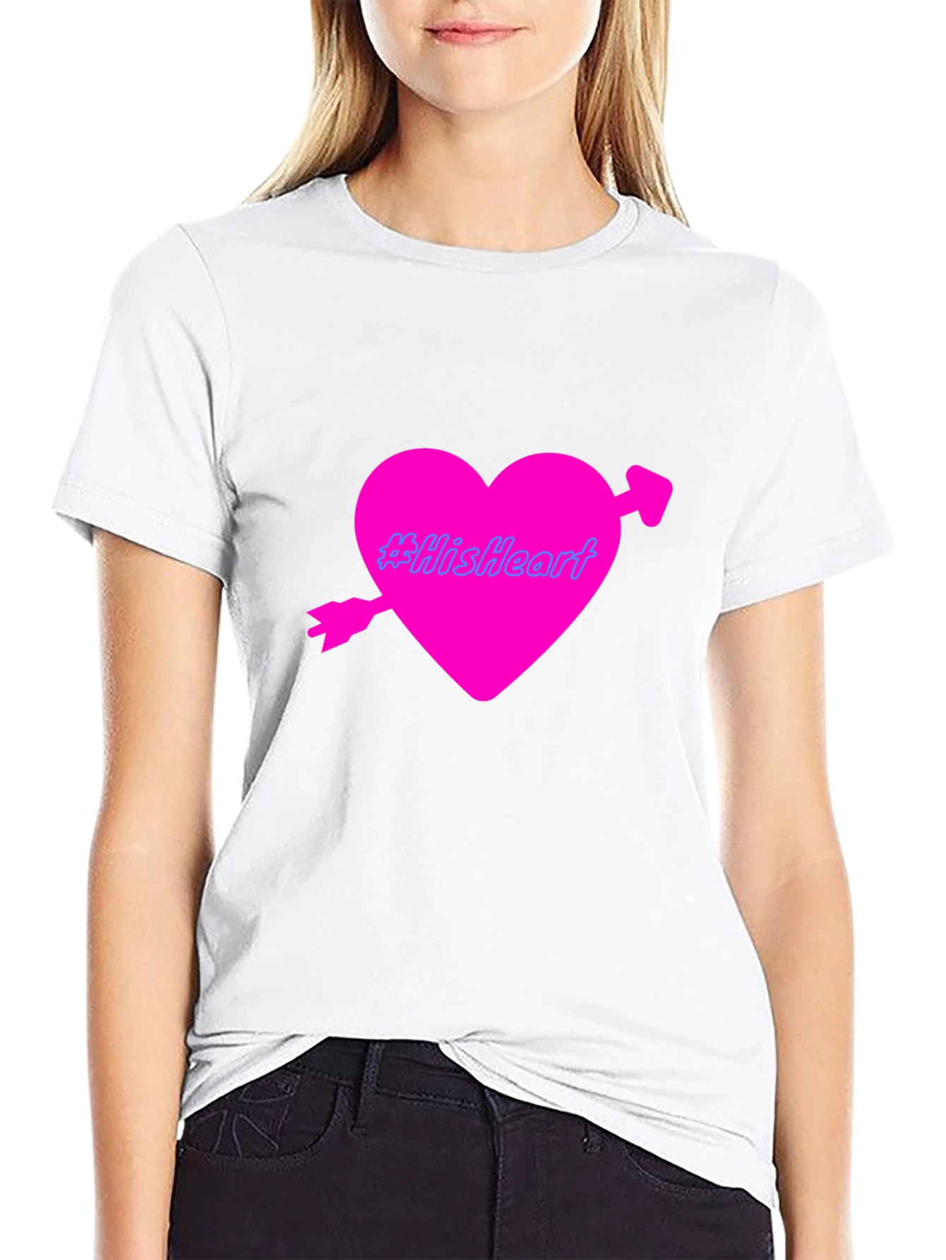Mens Black T-Shirt with Pink Heart Design
