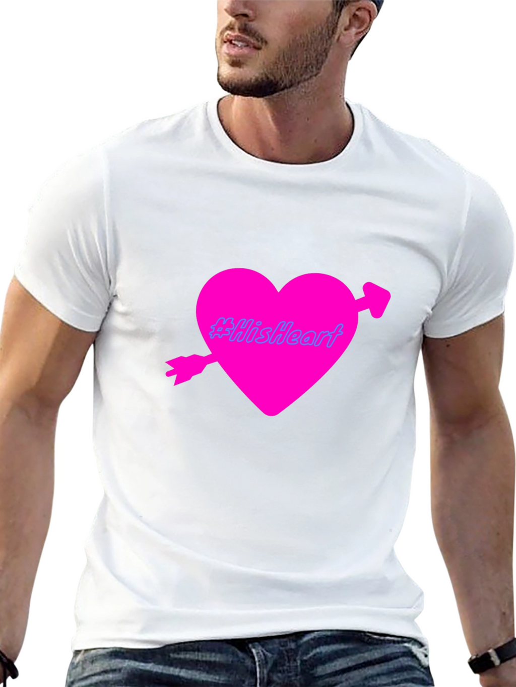 Mens Black T-Shirt with Pink Heart Design
