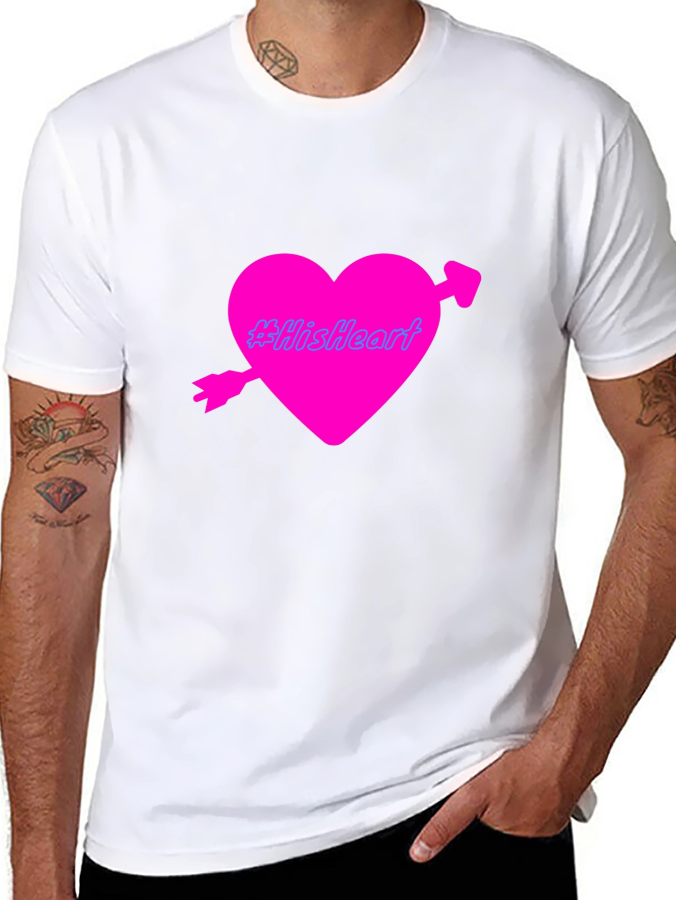 Mens Black T-Shirt with Pink Heart Design