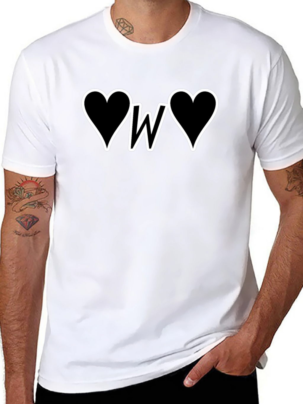 Heart Initial W Graphic T-Shirt - Black