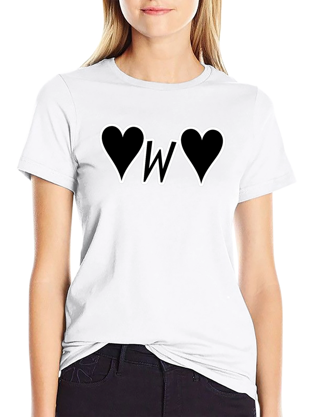 Heart Initial W Graphic T-Shirt - Black