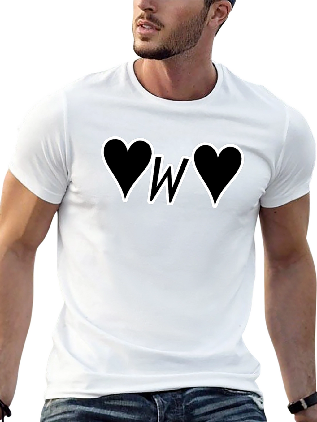 Heart Initial W Graphic T-Shirt - Black