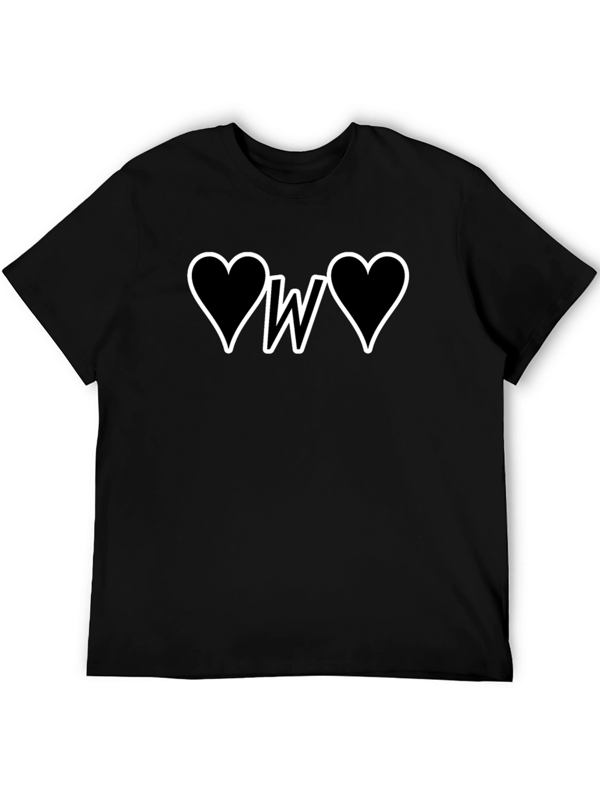 Heart Initial W Graphic T-Shirt - Black