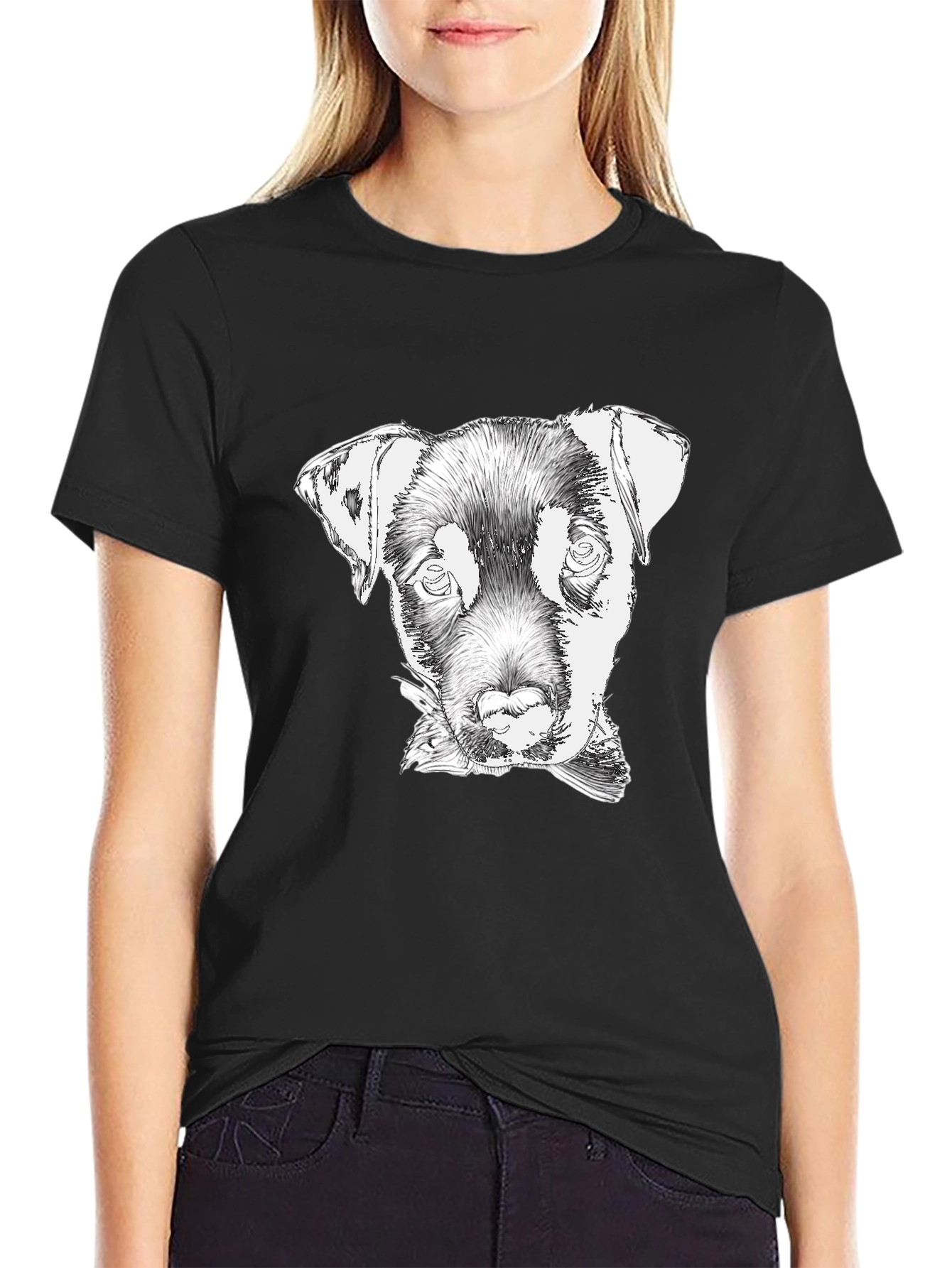 Dog Sketch Tee - Black Cotton Graphic T-Shirt