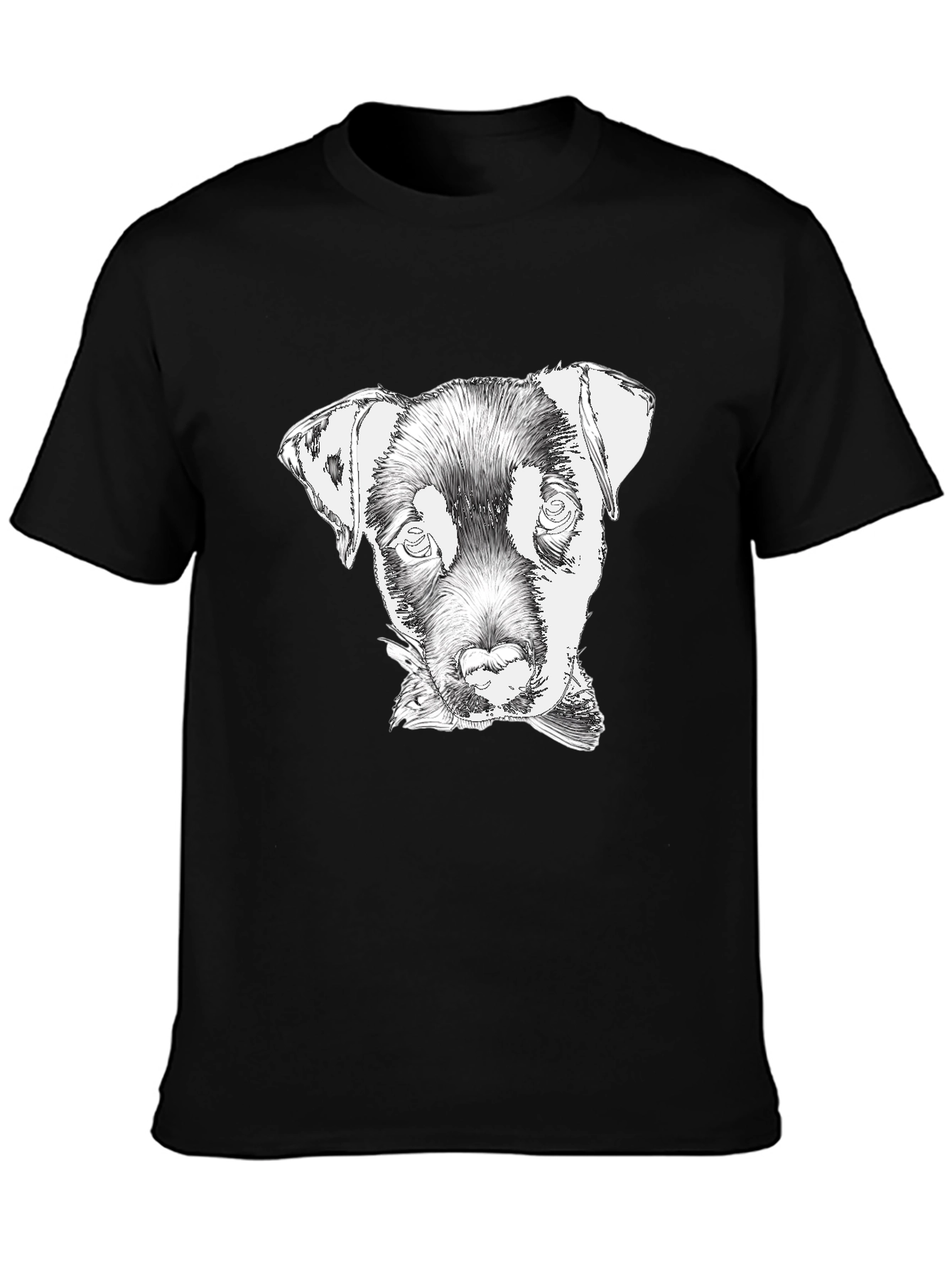 Dog Sketch Tee - Black Cotton Graphic T-Shirt